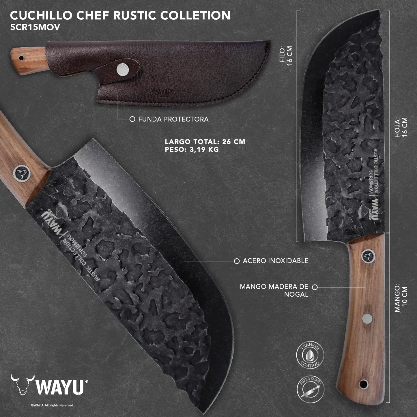 Cuchillo Chef con Funda Rustic Collection Wayu🔪✨