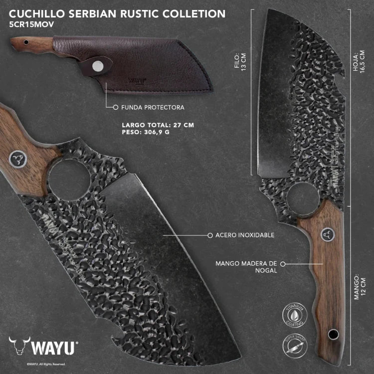 Cuchillo Serbian con Funda Rustic Collection Wayu 🔪✨